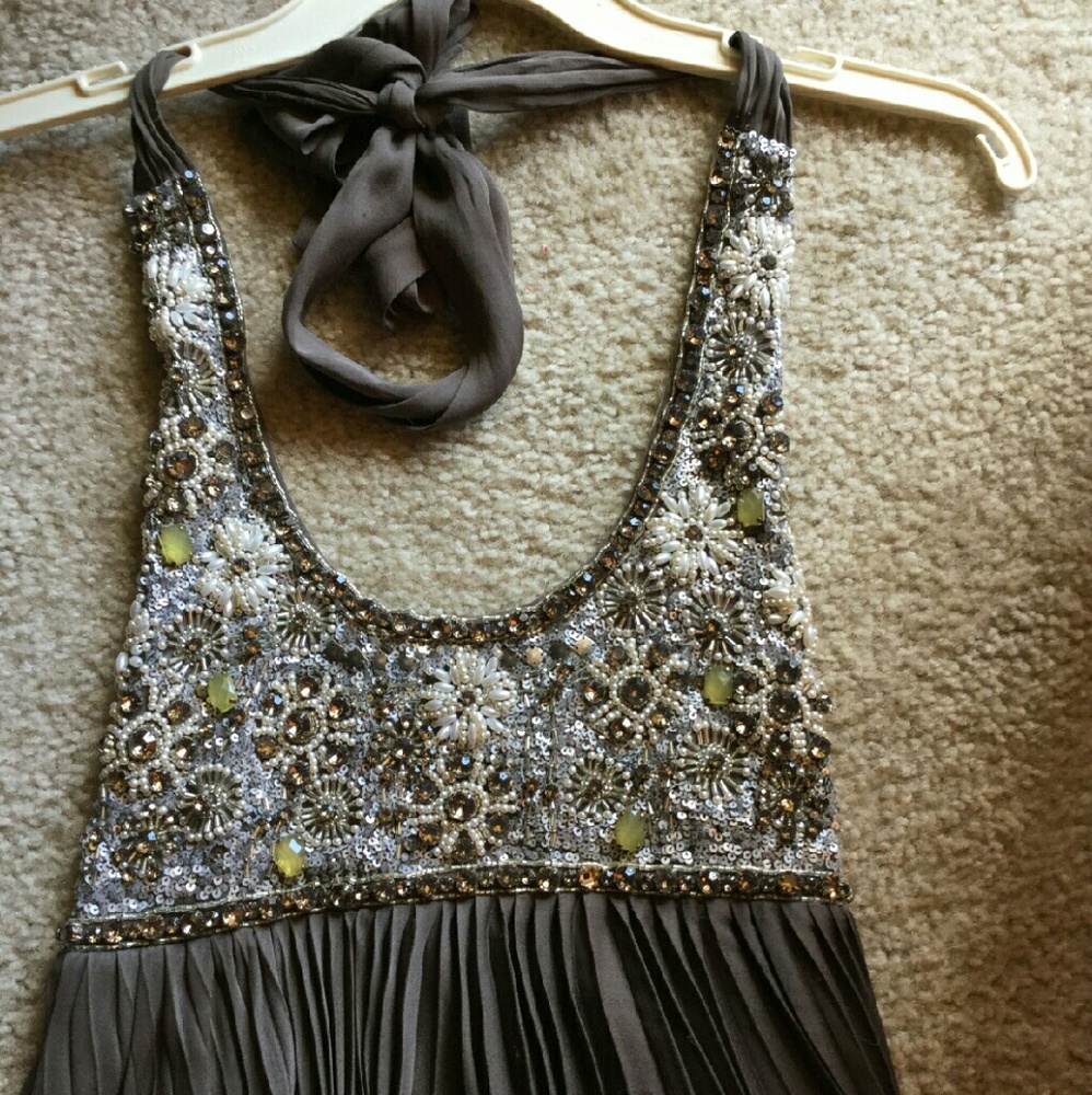 Alice + Olivia Gray Beaded Backless Dress